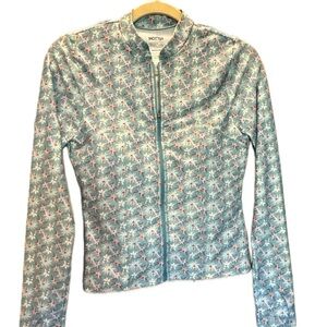 Mott50 Light Blue Floral Zip UPF Jacket - long sleeve sun/swim shirt